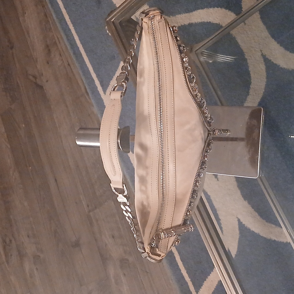 Versace Rare Repeat Hobo Beige Satin Top Handle Bag with Crystral Stones - Picture 5 of 10